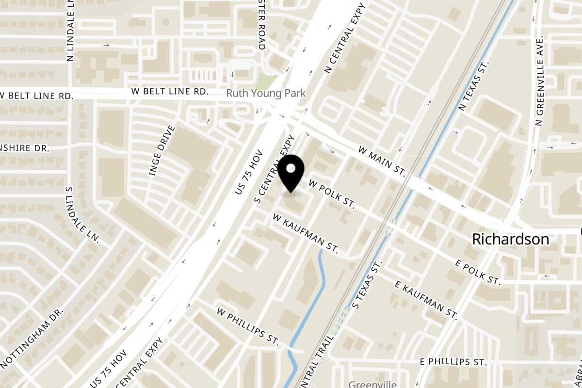 Map showing the location of VIP Arena Sports Bar on 221 W Polk St #101 in Richardson